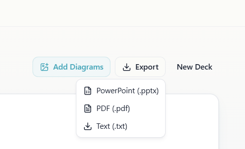 Export to PowerPoint, PDF, or text