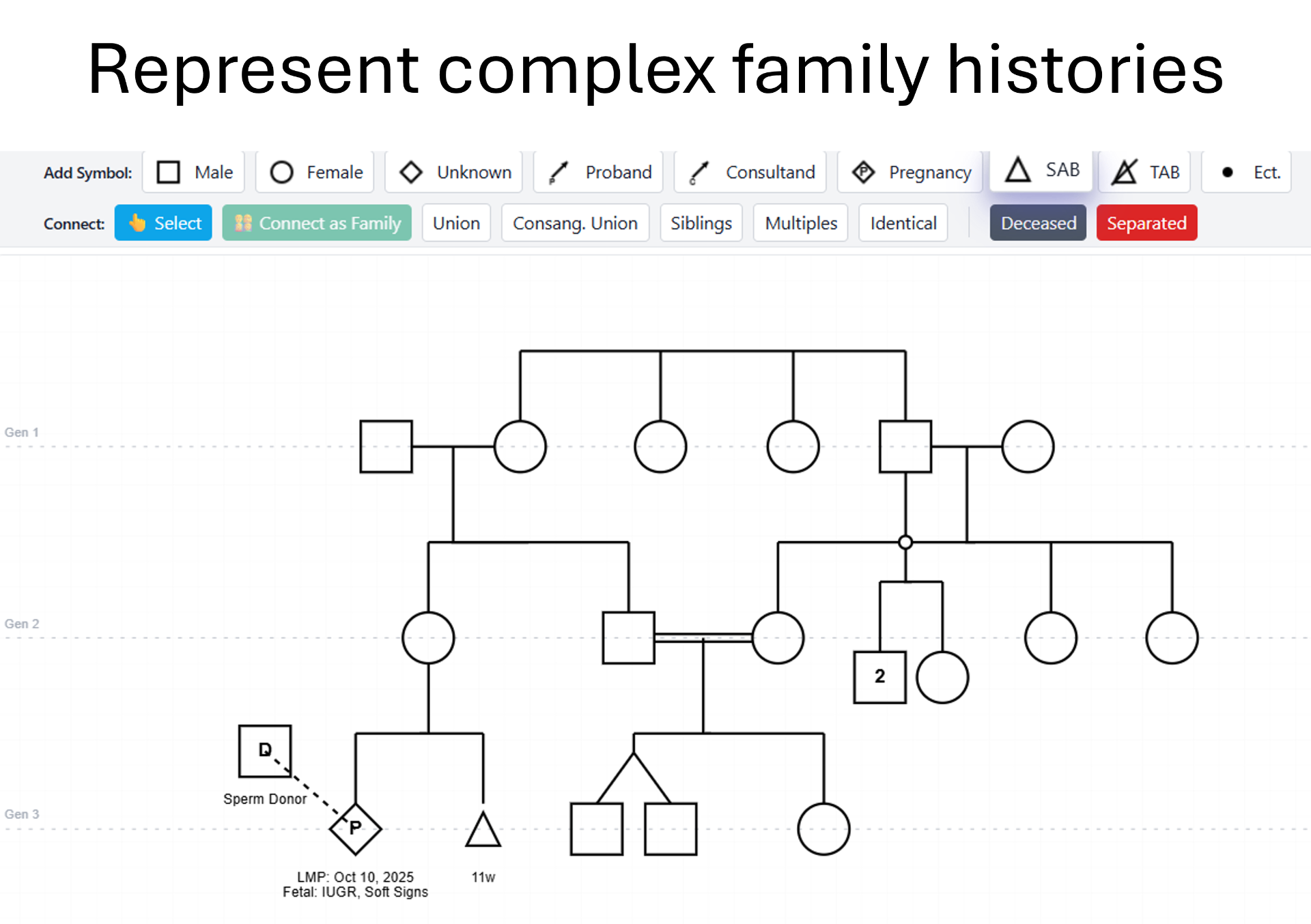 Represent complex family histories